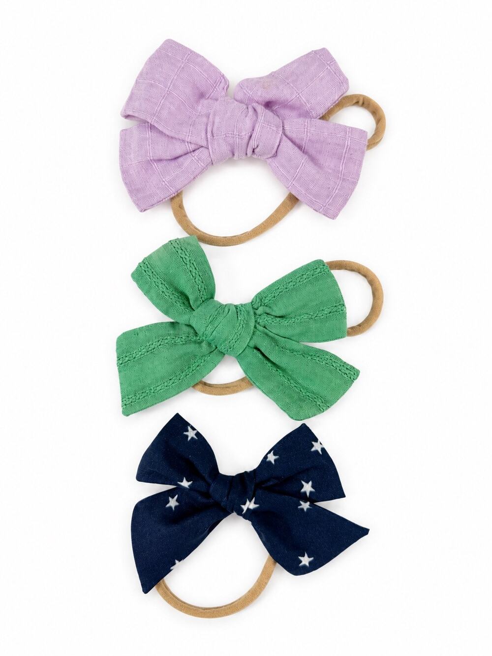 Small Shop Baby Bow Headband Set of 3 Nylon Fabric Bows